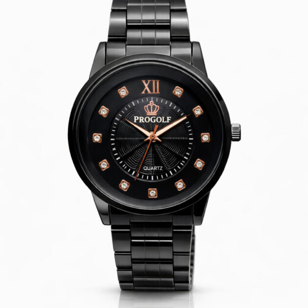ProGolf Black Rose-Gold Accent Quartz Watch