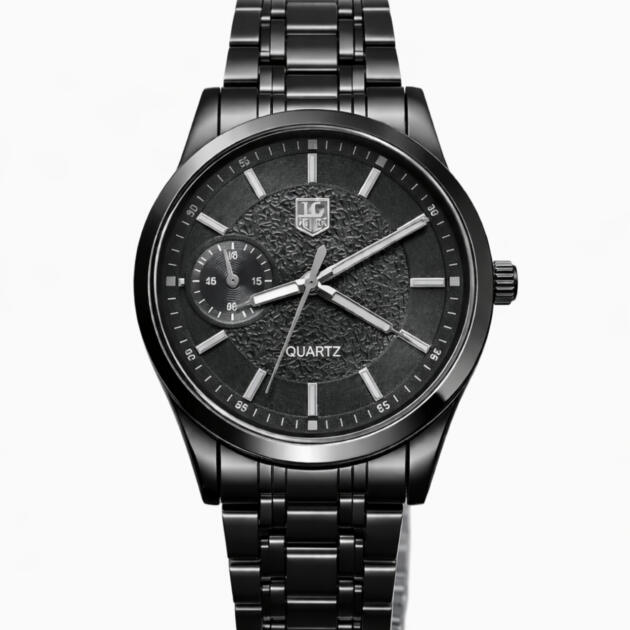 Black Textured Dial Stainless Steel Watch