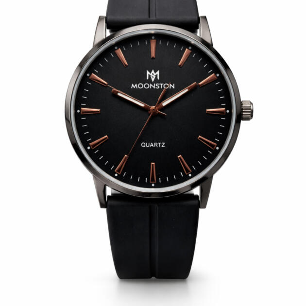 Moonston black Silicon Strap Watch