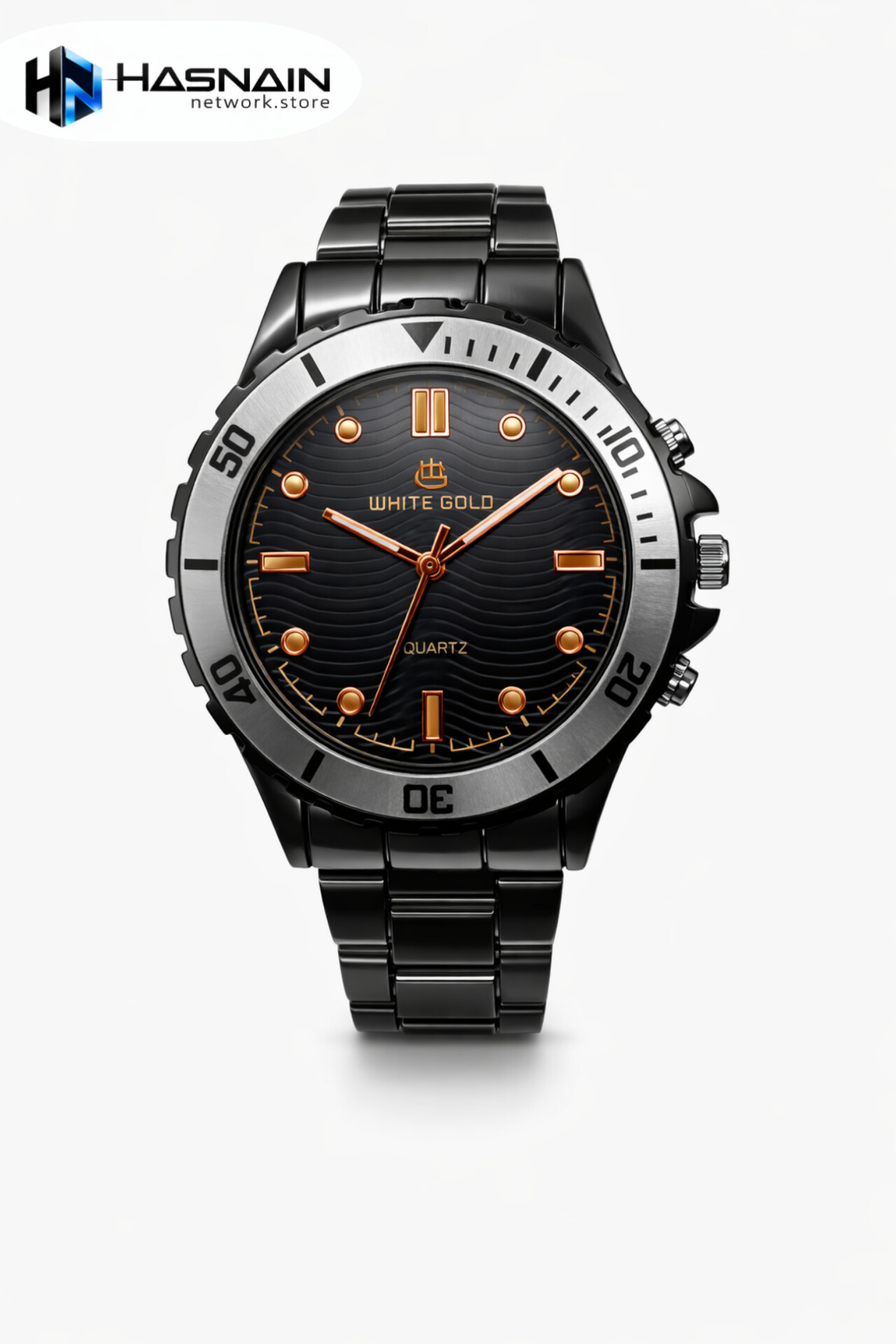 White Gold Black Sports Quartz Watch